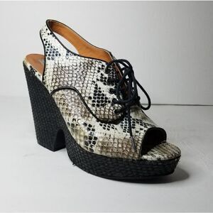 Peppermint sling back open toe snake skin print lace up heeled shoes Women's 7.5